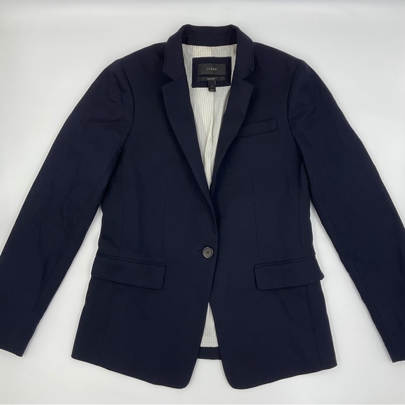 J. Crew Tall Regent Wool Flannel Blazer Dark Navy Fitted Lined Popped Collar EUC - Picture 4 of 16